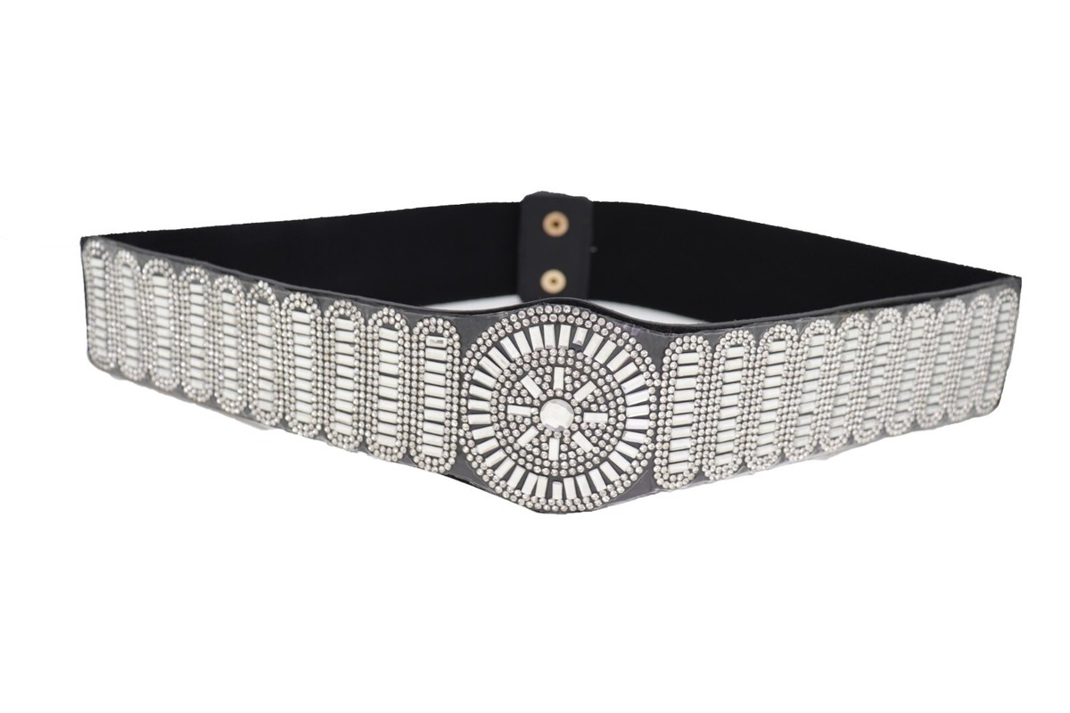 Silver Black Rhinestone Circle Buckle Elastic Belt Stretch Fashion Accessory Rhinestone buckle plus size elastic belt-id.wh20024522-WH2HD main image 4