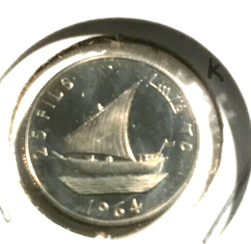 elf South Arabia Yemen British 25 Fils 1964 Proof Native Sailboat