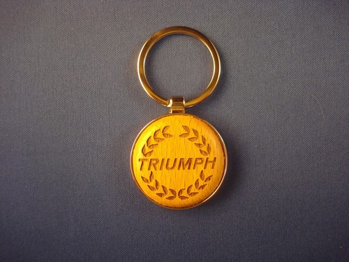 Great Christmas Gift - Triumph Key Chain, Engraved on Wood, Silver Chrome Holder - Picture 2 of 4