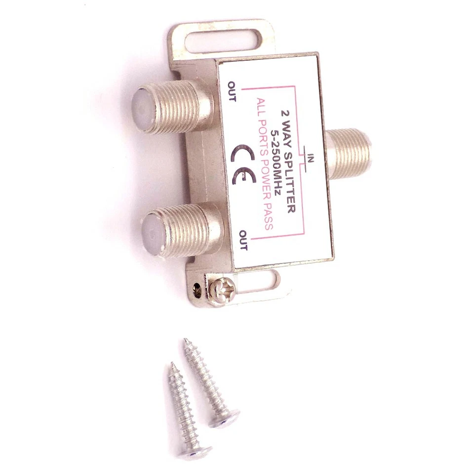 Splitter a Y 2 vie tipo F connettore a vite TV cavo vergine cielo satellite vista libera - Immagine 3 di 4