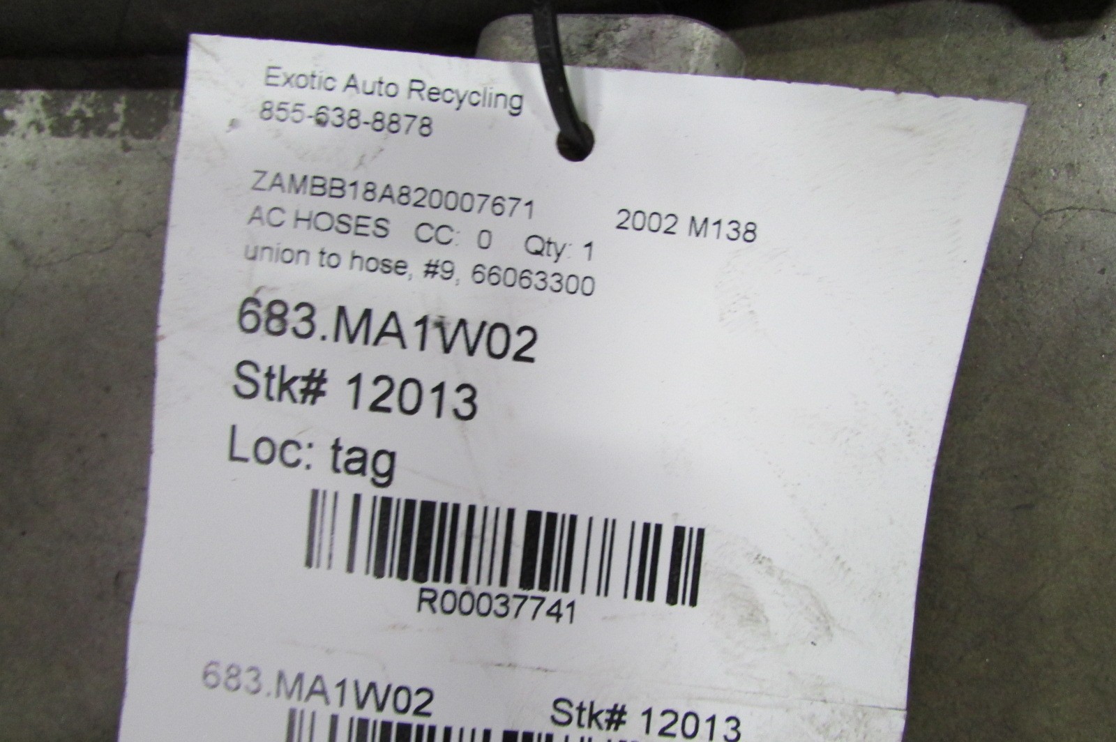Maserati Coupe, Spyder, A/C Hose, Used, P/N 66063300
