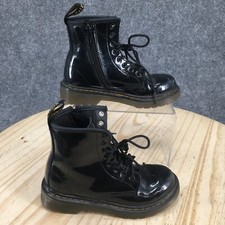 Dr Martens Combat Boots Youth 13 Softy T Black Leather Lace Up Side Zip 1460