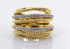 David Yurman Crossover Double Diamond Ring in 18k Yellow Gold Size 6.5