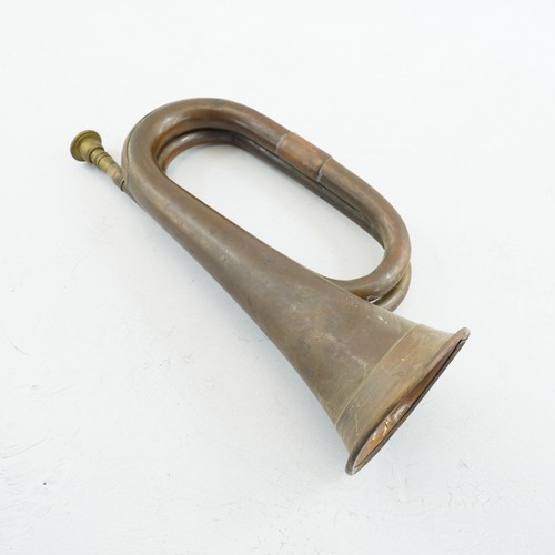 Antico corno militare in ottone 12" 1800 1900 rame strumento musicale vintage - Foto 3 di 9