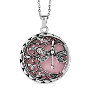 Dragonfly Pendant Necklace For Women Galilea Rose Quartz Moon Floral Size 20