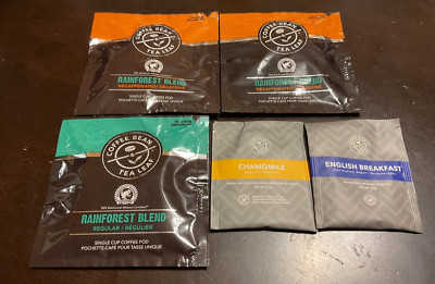 The Coffee Bean & Tea Leaf lot of 5 Coffee Pods and Tea Single Cup