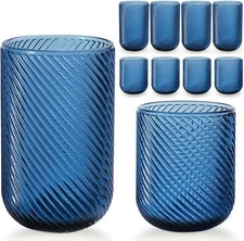 Set of 8 prismatic glasses, 4 14 oz. highballs and 4 9 oz. rocks glasses