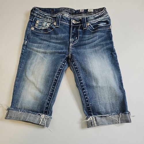 Miss Me Girls size 16 Blue Denim Jeans Shorts Cut Offs Rhinestones Bling - Picture 2 of 9