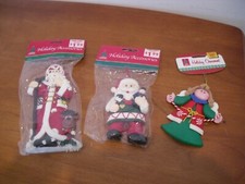 VINTAGE Santa Clay Dough Ornaments. Lot Of 3 2 SANTAS 5"  3 1/2" ANGEL 3 1/2"