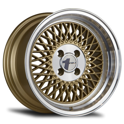 15x8 +25 Avid 1 AV-18 4x100 Gold / Machined Lip Wheels (Set of 4