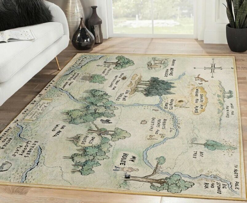 100 Acre Wood Map Rug, Winnie The Pooh Area Rug, Vintage Rug, Rug For Livingroom