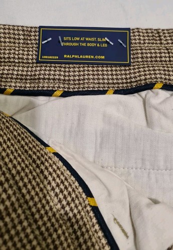 Polo Ralph Lauren Tailored Slim Fit Prepster V2 Linen Dogstooth Pants Brown 2XL - Picture 9 of 12