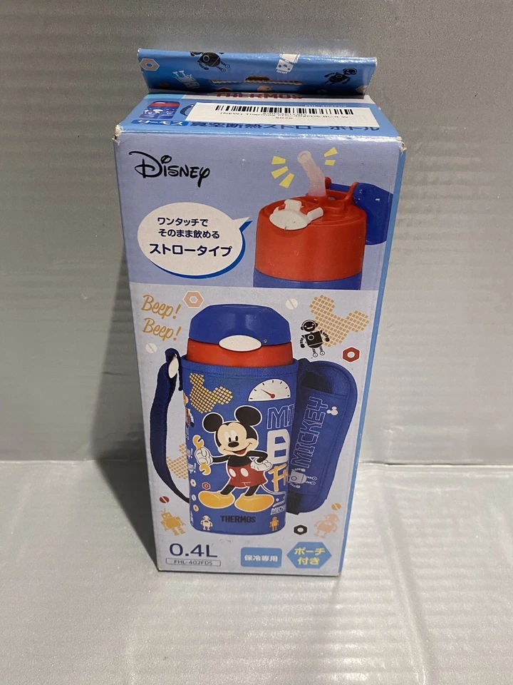 Termo Botella de Agua Botella de Paja Aislada al Vacío 400ml Azul Marino Mickey Nuevo Foto 2 de 4