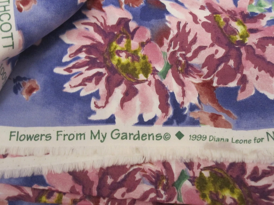 Cotton fabric VTG Flowers From My Gardens by Diana Leone for Northcott BTY x 44 - Image 2 of 4
