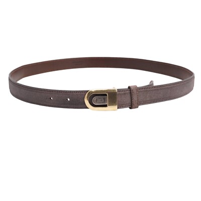 DOLCE & GABBANA DG Logo Gold Metal Buckle Leather Belt Brown 