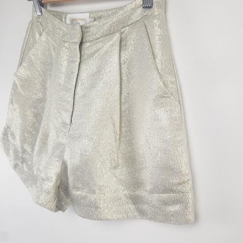 ZIMMERMANN Womens Shorts Sparkle Gold Shimmer Pockets Size 0 Semi sheer - Picture 2 of 6