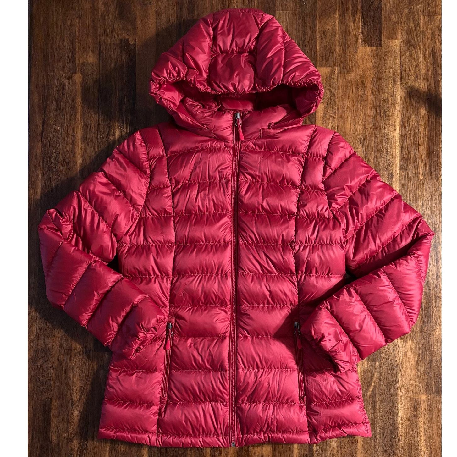 Charter Club Women’s Medium Puffer Jacket Down Insulated Red Coat Removable Hood