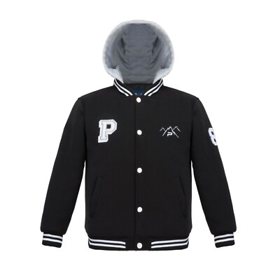 Men's Padded FLEECE VARSITY Jacket Letterman Baseball Zip-off hood