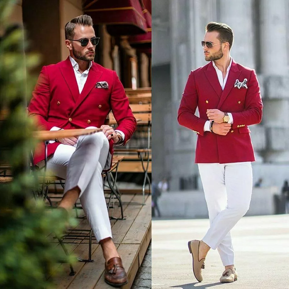 Red Men Suit Double Breasted Tuxedo Party Prom Casual Business Blazer  Custom