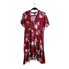 Torrid Floral Midi Dress Red Boho Button Front Size 1