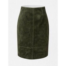 Vintage Y2K Lord & Taylor Olive Green Suede Leather Pencil Midi Skirt Size 6