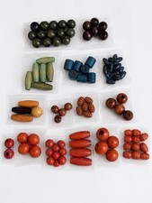 Vintage 109 Pc Assorted Wooden Craft Beads Mixed Colors Shapes Macrame Lot  D1