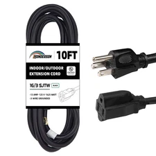 10FT Outdoor Extension Cord-16/3 SJTW Durable Black Cord for Christmas Lights