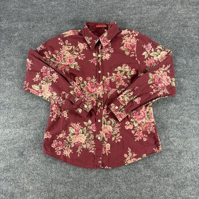 Gloria Vanderbilt Floral Button-Up Shirt M 100% Cotton, Tropical, Hawaiian