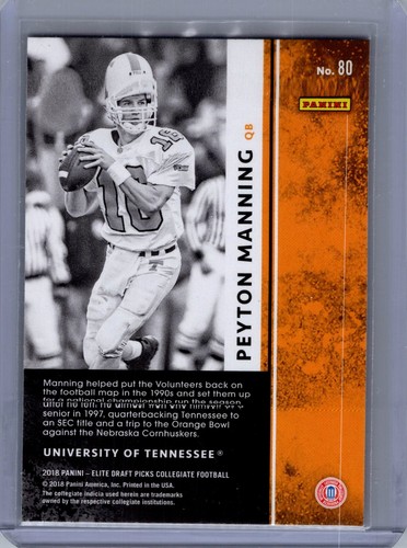 2018 Panini Elite Draft Picks #80 Peyton Manning - Picture 2 of 2