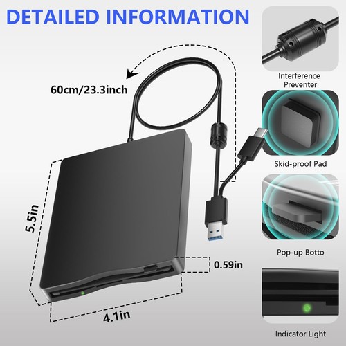 Floppy Disk Reader, 3.5 Inch External Floppy Disk Drive with USB Type-C,3750 - Afbeelding 5 van 5
