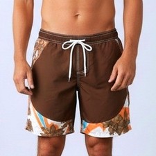 Arizona Jean Company Mens Board Shorts Brown Floral Print Swim Trunks Size M