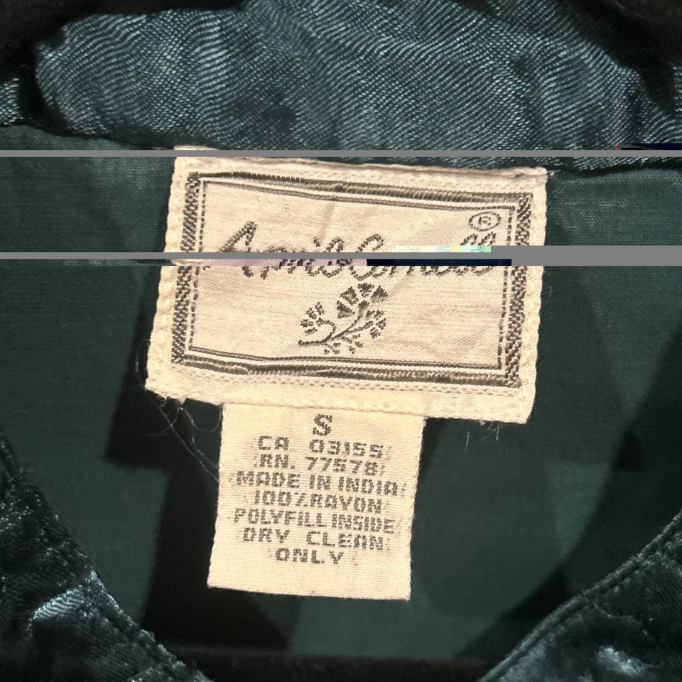  Vintage APRIL CORNELL Dark Teal Green Satin Quilted Jacket size S - Image 2 of 4