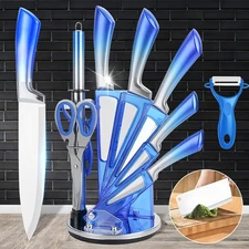 Knife Set Stainless Steel Cleaver Knives Sharp Cutlery with Block & Sharpener