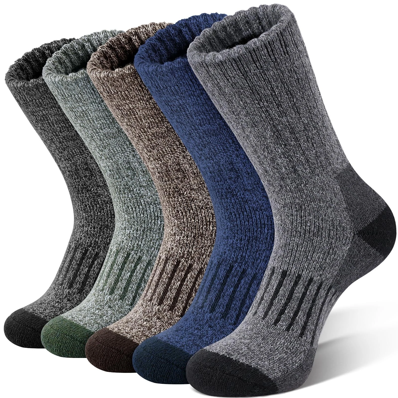 Merino Wool Socks for Men, 5 Pairs Thermal Warm Hiking Super Thick Crew Work ...