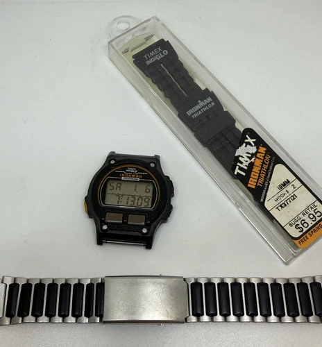 Vintage Mens Timex Ironman Triathlon 8 Lap Watch Indiglo 41mm 746 Orange Black