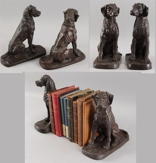Pair Quality Cast Bronze Labrador Retriever Hunting Dog Sculpture Bookends NR