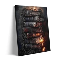 Pumpkin Patch Horror Canvas Wall Art Framed, Spooky Jack-O’-Lanterns and Haunted