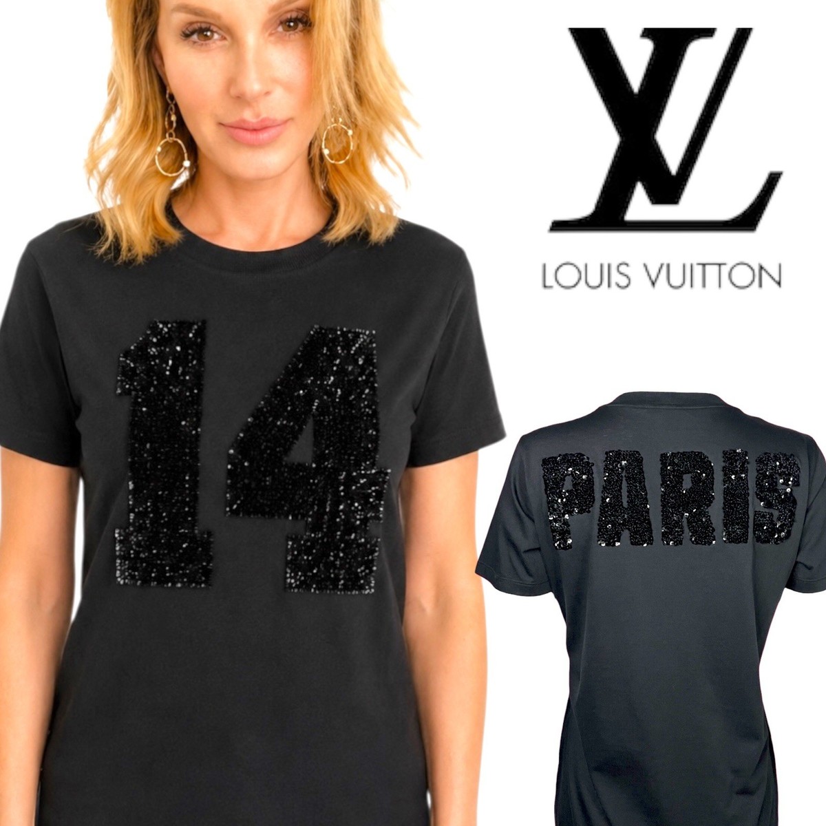 Louis Vuitton Double Sided Sequined Logo Black T-Shirt “14