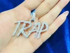 14K White Gold Plated 3Ct Real Moissanite Round Cut Customize Name Men's Pendant