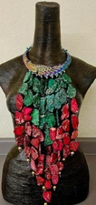 Sea Sediment Slab Statement Necklace: Red & Green Artisan Chest Piece - Luxury