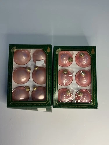 Christmas by Krebs Candy Rose & Tiffany Gold Glass Ornaments Lot of 2 Boxes