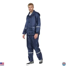 Men's Waterproof Rain Suit - Durable Jacket & Pants Set with Reflective Strips