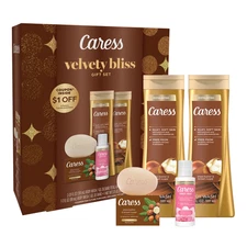 New Caress Velvety Bliss Bodywash and Bar Soap Skincare Gift Set, 4 Piece