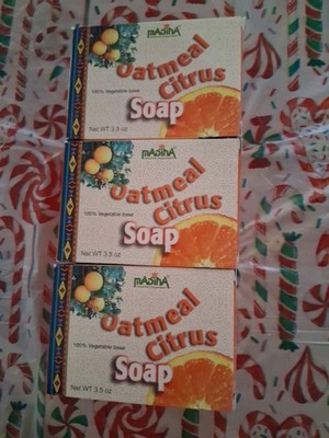 3 Pack Madina Oatmeal Citrus  Bar Soap 3.5 Oz 100% Vegetable Base Palm Oil