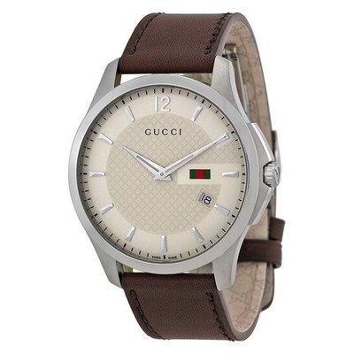 Gucci G-Timeless YA126303 Men's Leather Band Beige Dial Watch  
