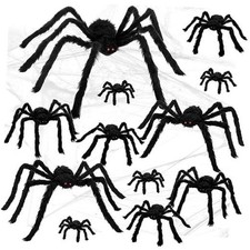 12 PCS Halloween Spider Decor, Assorted Size Realistic Hairy Scary Spiders 