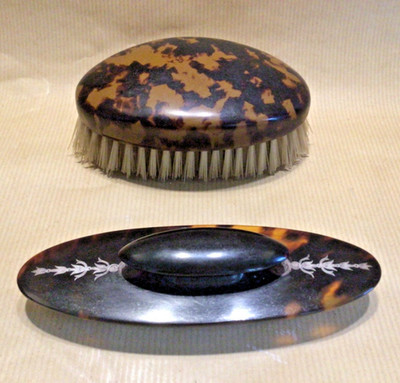 Faux Tortoiseshell Silver Pique Nail Buffer and Clothes Brush