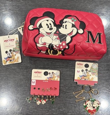 Disney Mickey Mouse Christmas X Primark Key Chain, Earrings And Bag Initial M