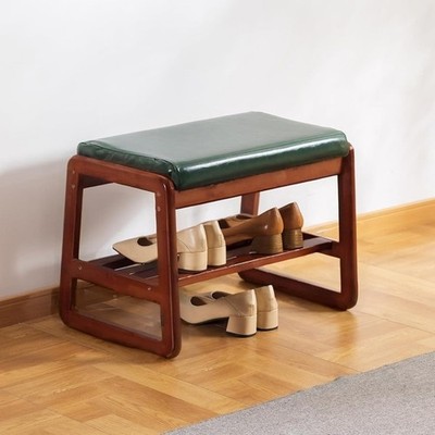 Solid Wood Shoe Bench Comfortable Cushion U-Shaped Legs Entryway Storage New