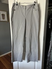 Ann Taylor Womens Gray Signature Pinstripe Trousers Curvy Fit Straight Leg Sz 8